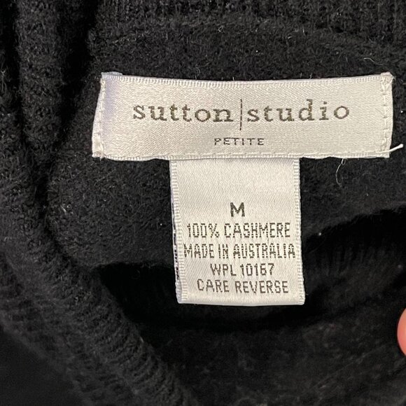Sutton Studio Petite Black Cashmere Turtleneck Sweater long sleeve, petite Med - Picture 3 of 5